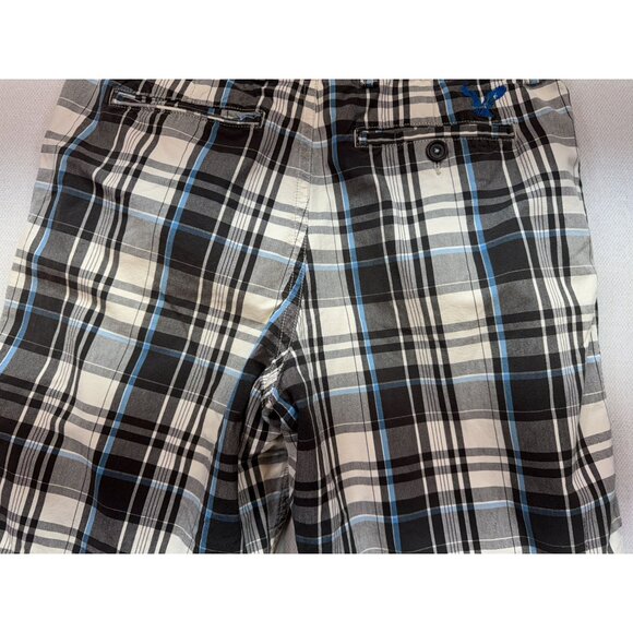 American Eagle Outfitters Mens Plaid Shorts Size 32 Black Gray Flat Front Casual - Picture 12 of 13